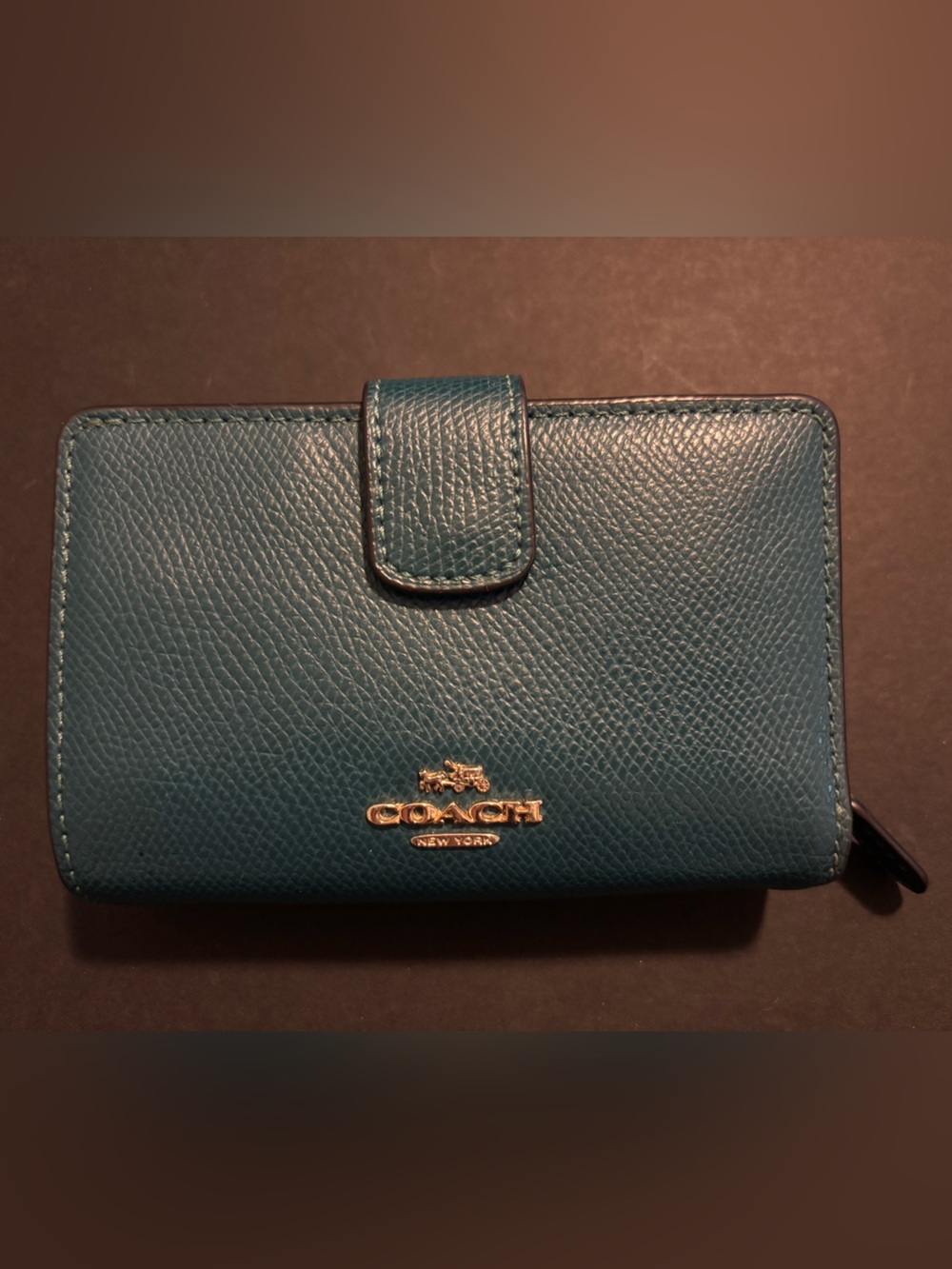Coach Teal Leather Wallet with Gold Logo